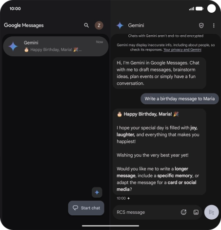 The text suggestion from Gemini is displayed.