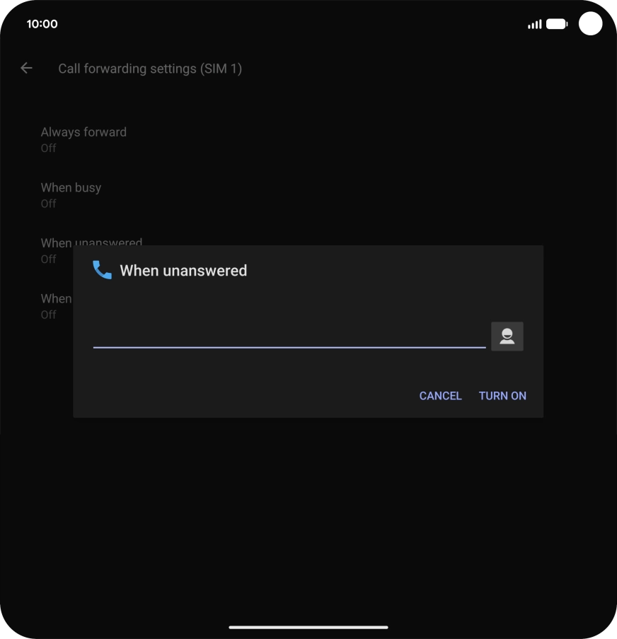 Key in +447836121121 and press TURN ON.