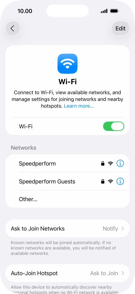 Press the required Wi-Fi network and key in the password for the Wi-Fi network.