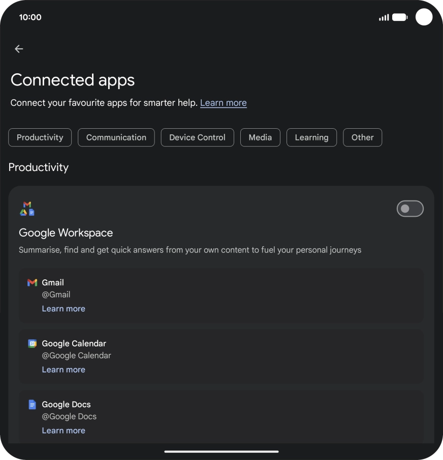 Press the indicator next to the required extension to turn on the function.