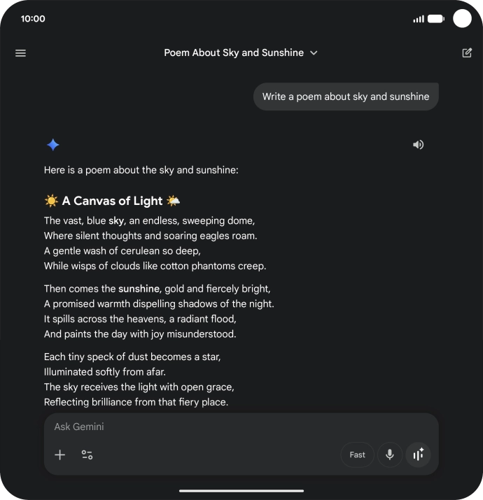 You can ask Gemini to generate a text based on your description.