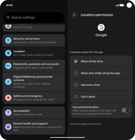 Press the required setting.