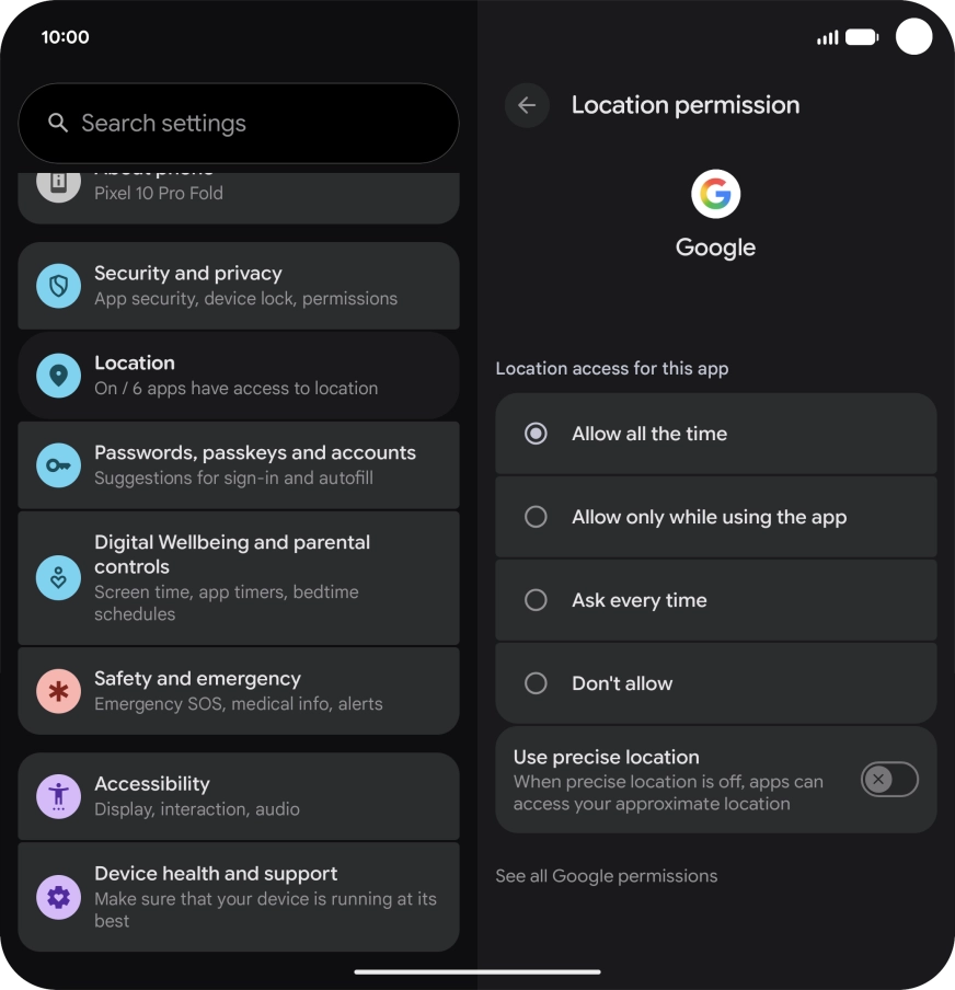 Press the required setting.