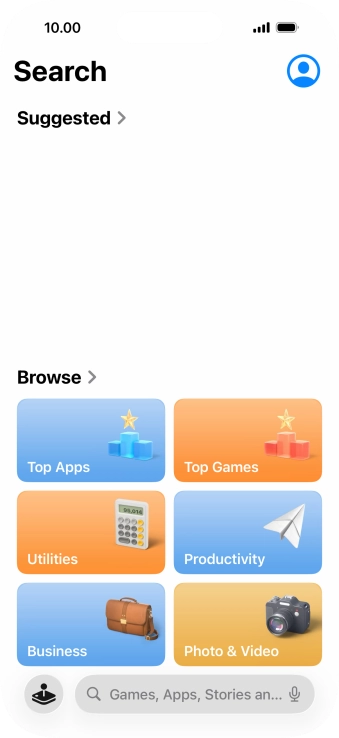 Press the search field and key in the name or subject of the required app.