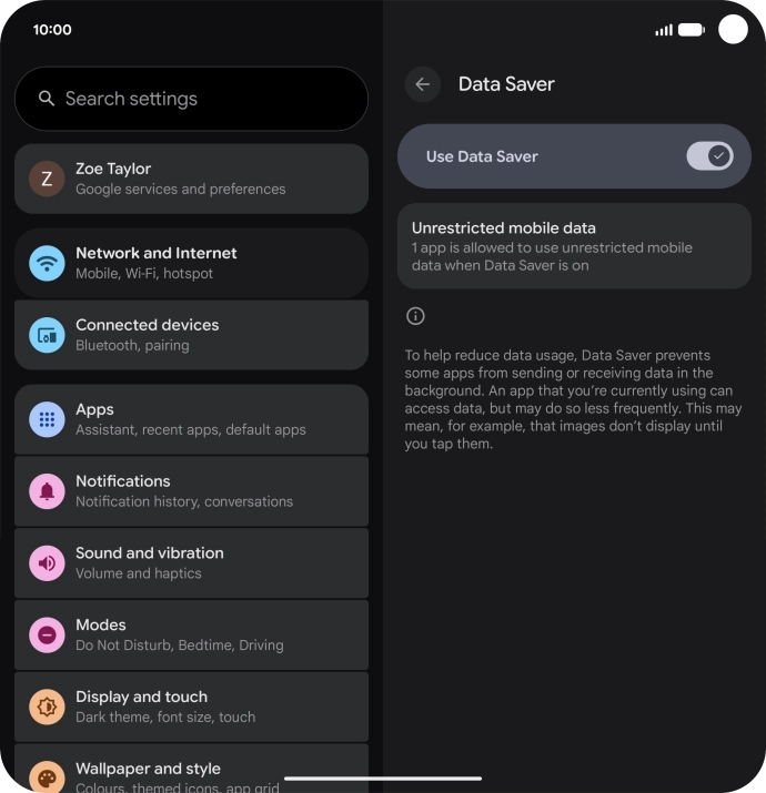 Press Unrestricted mobile data.