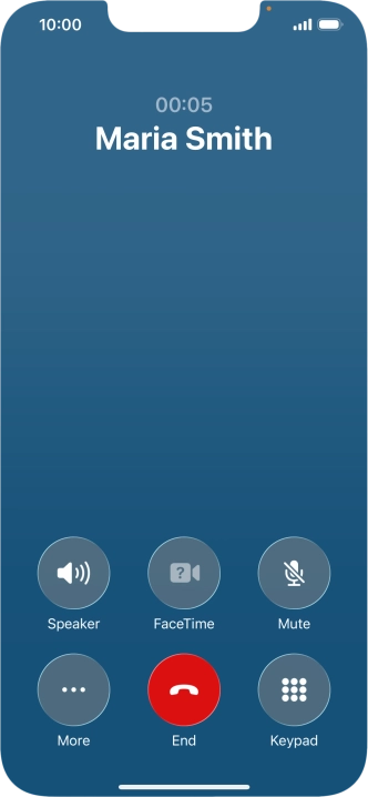 Press the end call icon to end the call and return to the home screen.