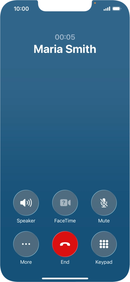 Press the end call icon to end the call and return to the home screen.