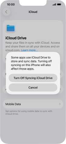 If you turn off the function, press Turn Off Syncing iCloud Drive.