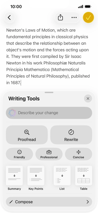 Press Describe your change and write in your own words how you would like the text to be rewritten. Follow the instructions on the screen to use the function.