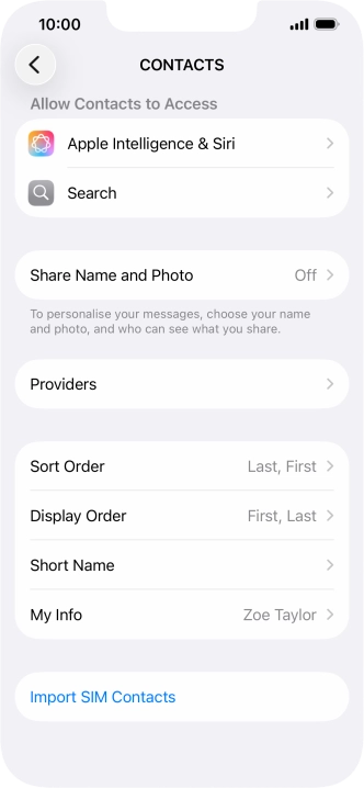 Press Import SIM Contacts.