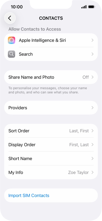 Press Import SIM Contacts.