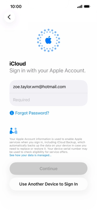 Press Required and key in the password for your Apple Account.