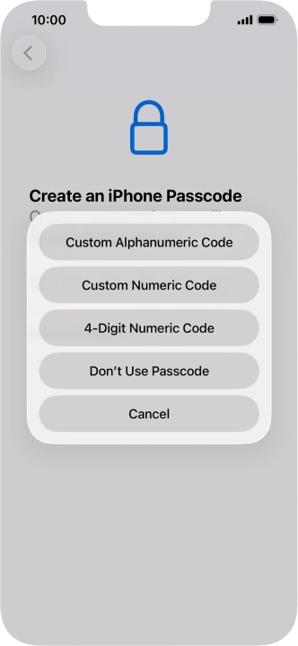 Follow the instructions on the screen to turn on use of phone lock code or press Don't Use Passcode.