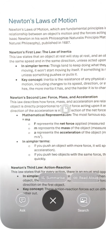 To use visual intelligence on a text, take a picture of the text, press the required setting and follow the instructions on the screen to use the function.