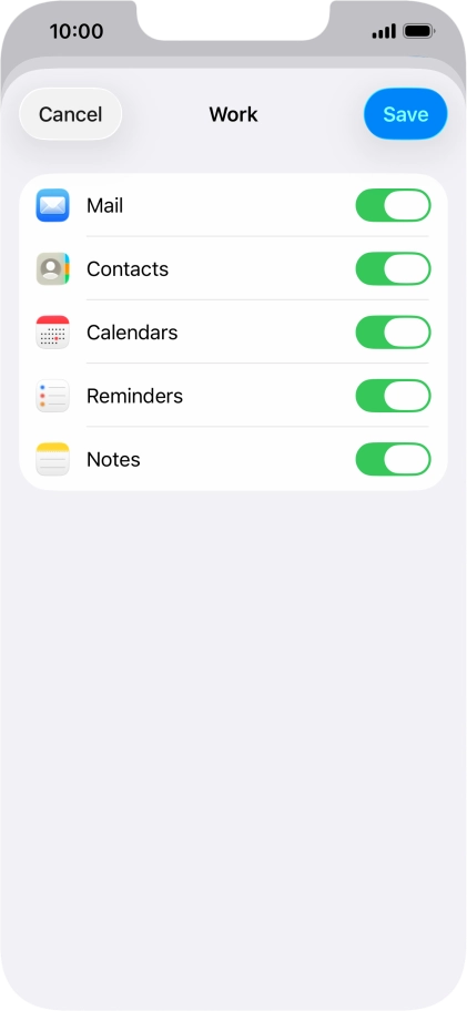 Press the indicators next to the required data types to turn synchronisation of each data type on or off.