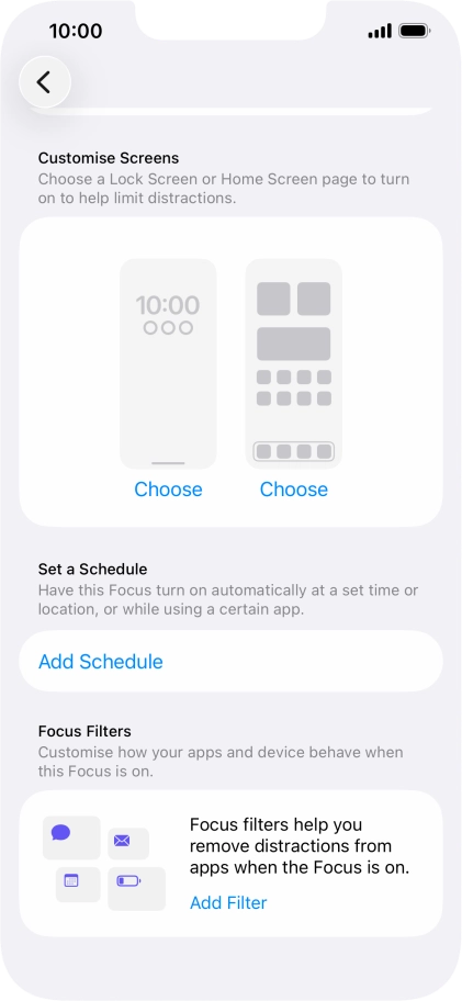 Press Add Schedule and follow the instructions on the screen to select settings for automatic activation of Do Not Disturb.