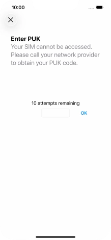 Key in the PUK and press OK.