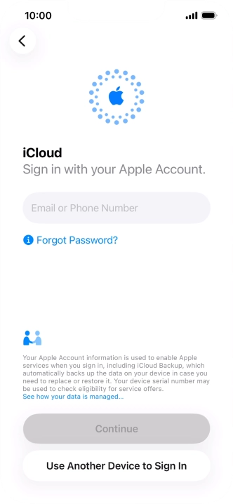 Press Email or Phone Number and key in the username for your Apple Account.