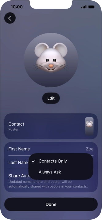 Press the required setting.