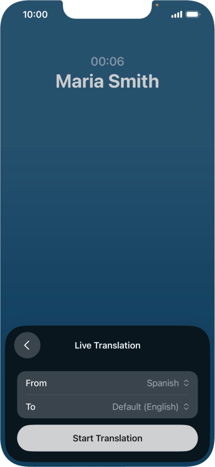 Press Start Translation to use Live Translation during your call.