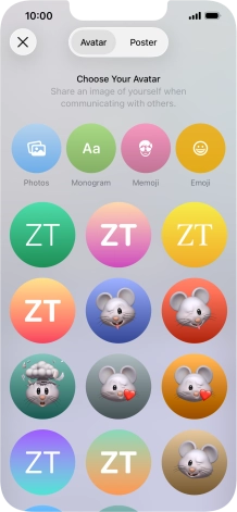 Press the required category and follow the instructions on the screen to select and save the required picture to your Contact Poster.