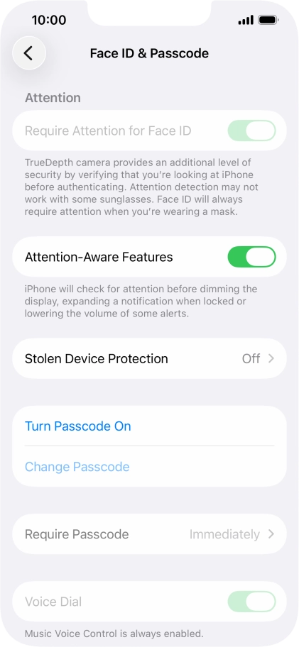 Press Turn Passcode On and key in a phone lock code of your own choice twice.