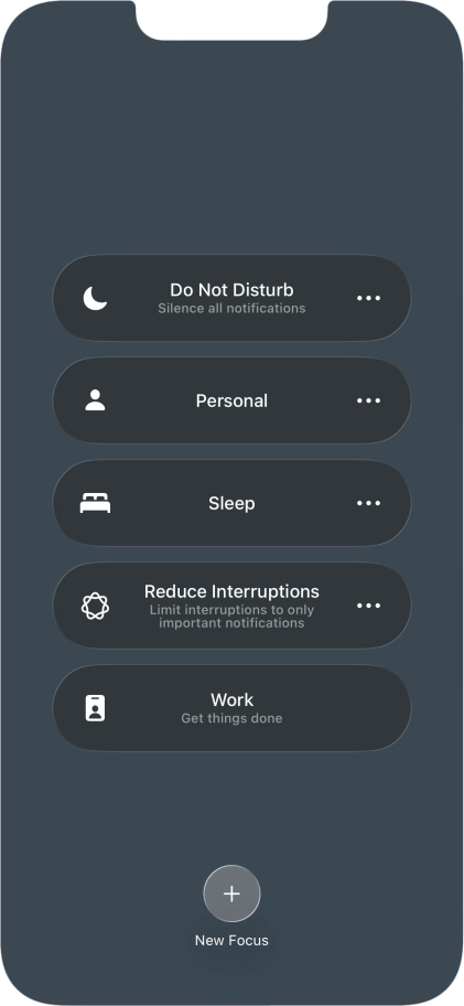 Press the required focus mode to activate or deactivate it immediately.