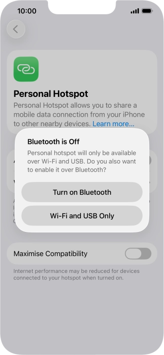 If Wi-Fi is turned on, press Wi-Fi and USB Only.
