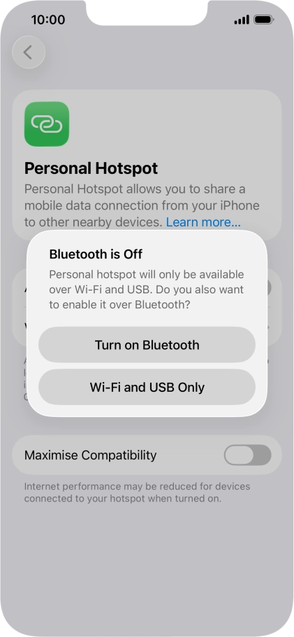 If Wi-Fi is turned on, press Wi-Fi and USB Only.