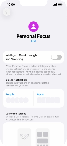 Press People and follow the instructions on the screen to select which contacts you would like to receive calls and notifications from when the selected focus mode is active.
