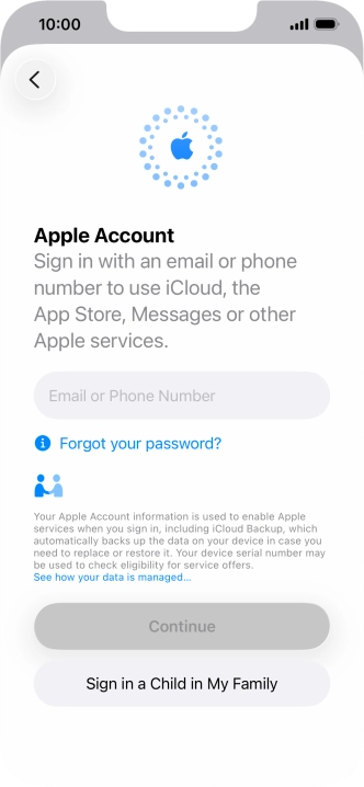 Press Email or Phone Number and key in the username for your Apple Account.