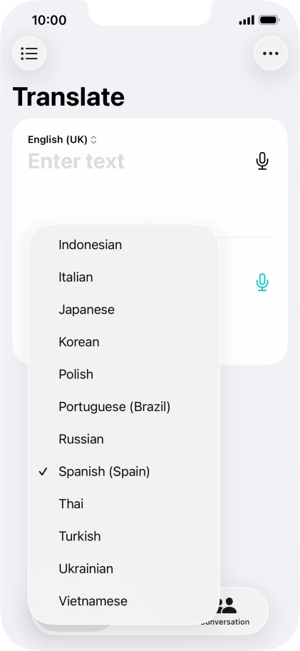 Press the required target language.