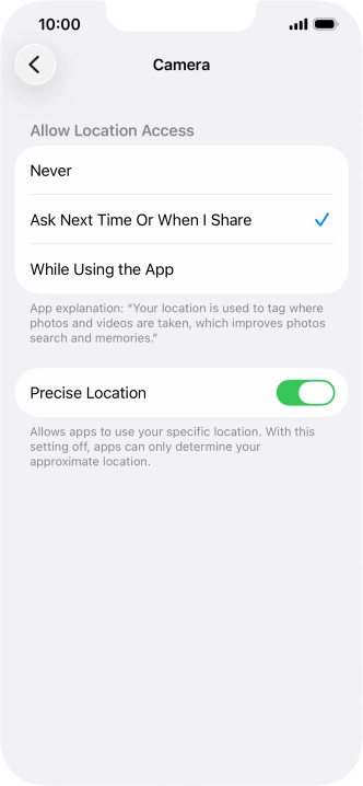 Press the required setting to turn the function on or off.