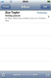 Press the new email message icon in the bottom right corner of the display.