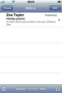 To see a list of email accounts:Press the field in the top left corner of the display.
