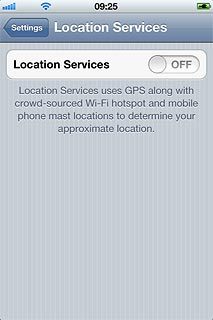 Press the indicator next to Location Services.Depending on the current setting, the function is turned on or off.