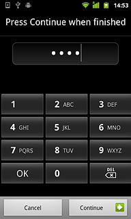 Key in the required phone lock code and press Continue.