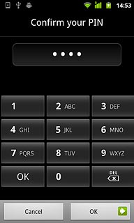 Key in the phone lock code again and press OK.