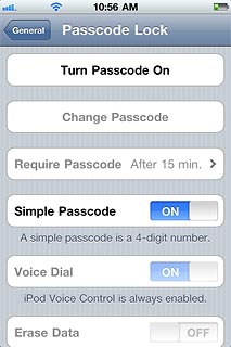 Press Turn Passcode On.Key in a phone lock code of your own choice.Key in the same phone lock code again.