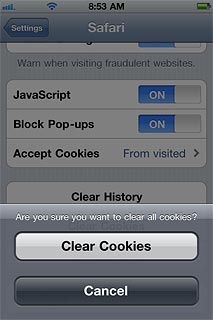Press Clear Cookies to confirm.