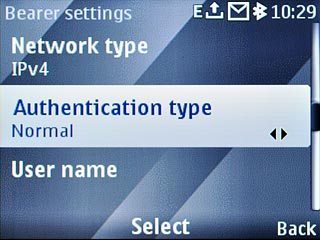 Scroll to Authentication type and press the Navigation key.