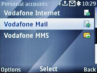 Scroll to Vodafone Mail and press Options.