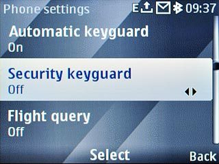 Scroll to Security keyguard and press the Navigation key.