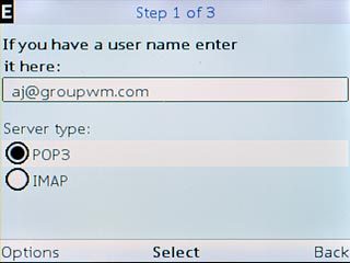 Scroll to POP3 and press the Navigation key.