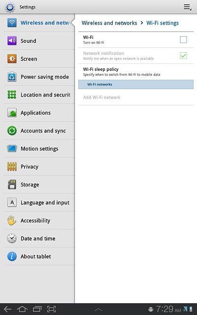 Press Wi-Fi to turn on Wi-Fi.