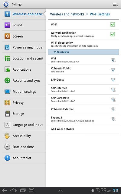 A list of Wi-Fi networks within range is displayed.Press the required network.