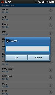 Key in Vodafone Internet and press OK.