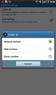 Press Network default, Hide number or Show number.