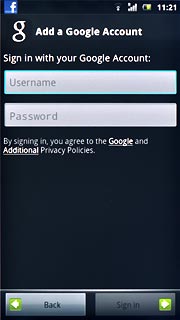 Press Username and key in the username for your Google account.