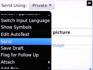 Scroll to Send and press the Navigation key.